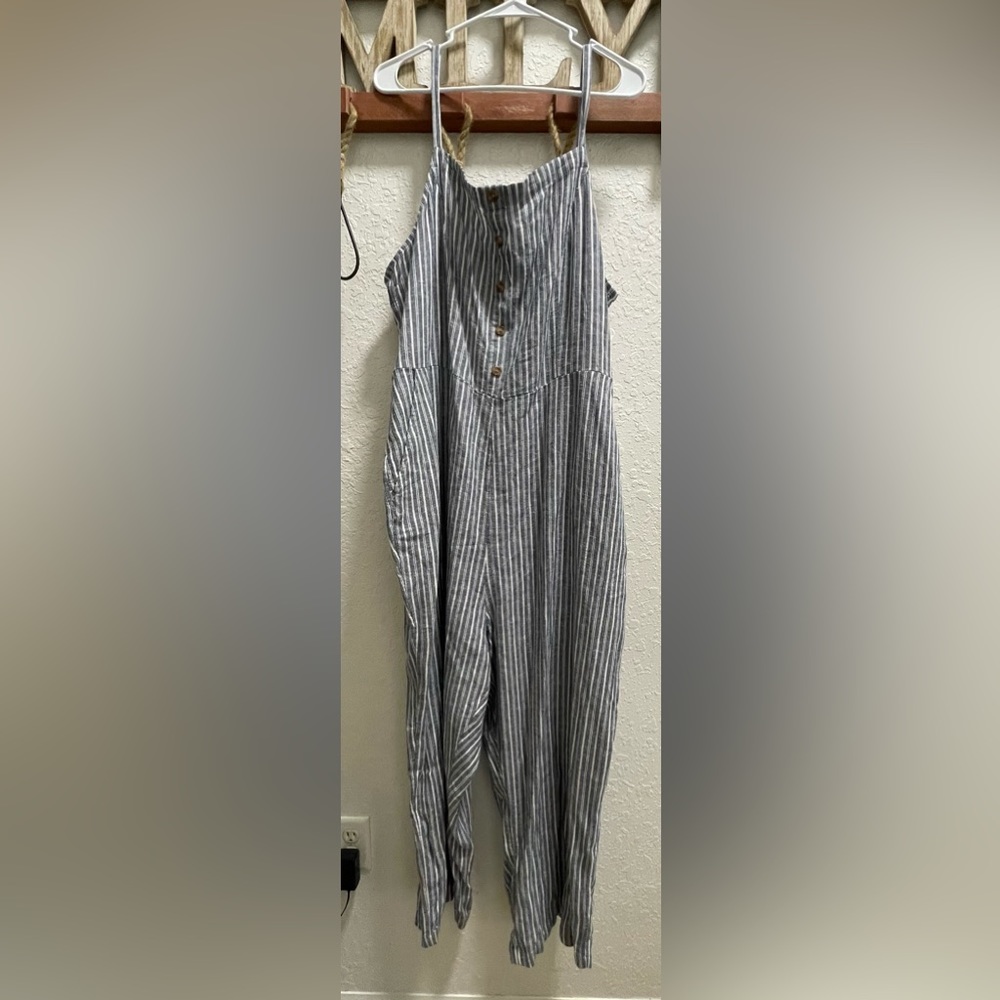 Old Navy Blue Stripe Linen Pantsuit Womens NWT